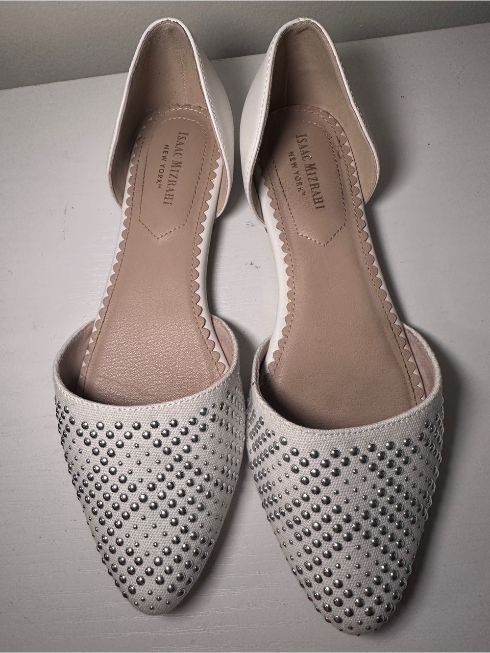 Isaac Mizrahi White Studded Pointed D'Orsay Flats